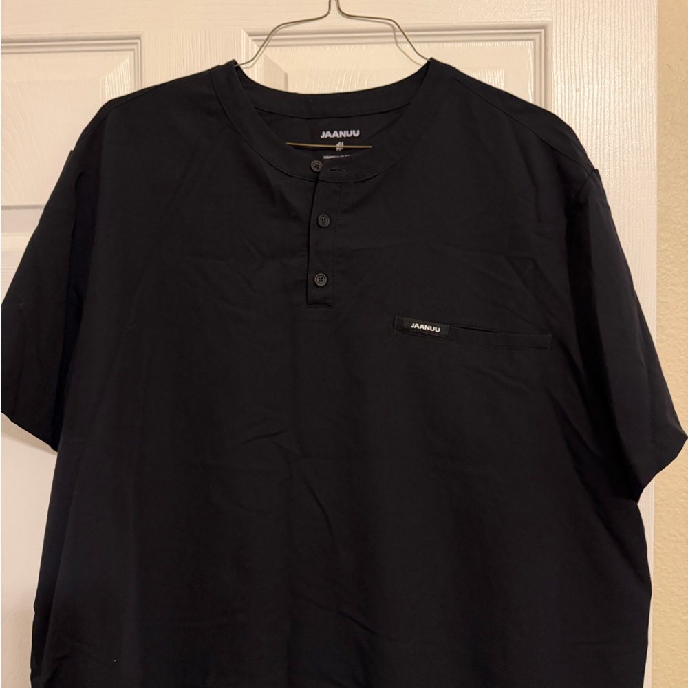 Jaanuu Black Henley Style Button Down Scrub Shirt